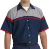 Men's Red Kap Classic-Fit Technician Button-Down Work Shirt -Men's Work Clothing Elegant store 2575020 Navy Red Stripe