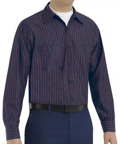 Men's Red Kap Striped Work Shirt 9 Men's Red Kap Striped Work Shirt -Men's Work Clothing Elegant store 2579158 Navy Red