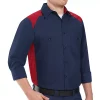 Big & Tall` Red Kap Classic-Fit Colorblock Button-Down Shirt 2 Big & Tall` Red Kap Classic-Fit Colorblock Button-Down Shirt -Men's Work Clothing Elegant store 2588764 Red Navy