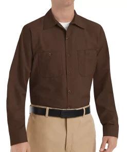 Big & Tall Red Kap Classic-Fit Industrial Button-Down Work Shirt -Men's Work Clothing Elegant store 2588818 Brown