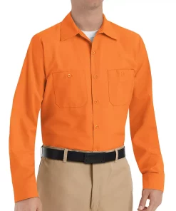 Big & Tall Red Kap Classic-Fit Industrial Button-Down Work Shirt -Men's Work Clothing Elegant store 2588818 Orange