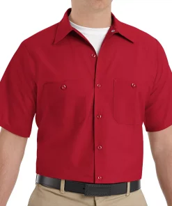 Big & Tall Red Kap Classic-Fit Industrial Button-Down Work Shirt -Men's Work Clothing Elegant store 2588960 Red