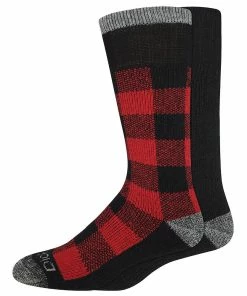 Men's Dickies 2-Pack Heavyweight Wool-Blend Thermal Crew Socks -Men's Work Clothing Elegant store 3718549 Red Plaid
