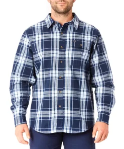 Men's Smith's Workwear Buffalo Plaid Flannel Button-Down Shirt -Men's Work Clothing Elegant store 4134071 New Navy