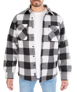 Men's Smith's Workwear Sherpa-Lined Plaid Microfleece Shirt Jacket -Men's Work Clothing Elegant store 4134567 White Black