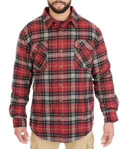Men's Smith's Workwear Plaid Sherpa-Lined Cotton Flannel Shirt Jacket -Men's Work Clothing Elegant store 4134573 Burgundy 437