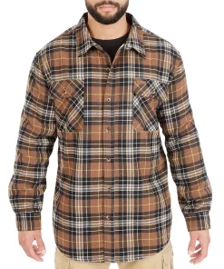 Men's Smith's Workwear Plaid Sherpa-Lined Cotton Flannel Shirt Jacket -Men's Work Clothing Elegant store 4134573 Camel Brown 437