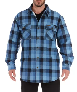 Men's Smith's Workwear Plaid Sherpa-Lined Cotton Flannel Shirt Jacket -Men's Work Clothing Elegant store 4134573 Chambray Navy