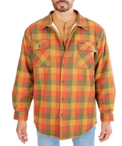Men's Smith's Workwear Plaid Sherpa-Lined Cotton Flannel Shirt Jacket -Men's Work Clothing Elegant store 4134573 Harvest 55