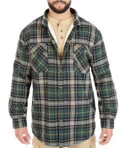 Men's Smith's Workwear Plaid Sherpa-Lined Cotton Flannel Shirt Jacket -Men's Work Clothing Elegant store 4134573 Hunter 437