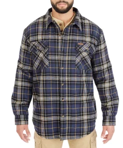 Men's Smith's Workwear Plaid Sherpa-Lined Cotton Flannel Shirt Jacket -Men's Work Clothing Elegant store 4134573 Navy 437