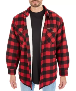 Men's Smith's Workwear Plaid Sherpa-Lined Cotton Flannel Shirt Jacket -Men's Work Clothing Elegant store 4134573 Red Black 203