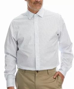 Men's Haggar Classic-Fit Premium Comfort Spread-Collar Dress Shirt -Men's Work Clothing Elegant store 5060992 Double Blue Check