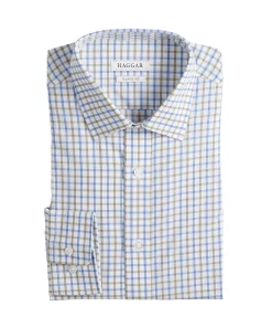 Men's Haggar Classic-Fit Premium Comfort Spread-Collar Dress Shirt -Men's Work Clothing Elegant store 5060992 Khaki Blue Check