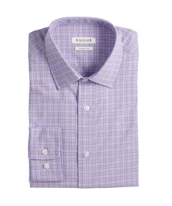 Men's Haggar Classic-Fit Premium Comfort Spread-Collar Dress Shirt -Men's Work Clothing Elegant store 5060992 Lilac Plaid
