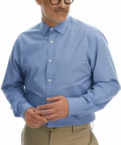 Men's Haggar Classic-Fit Premium Comfort Spread-Collar Dress Shirt -Men's Work Clothing Elegant store 5060992 Mini Blue Dobby