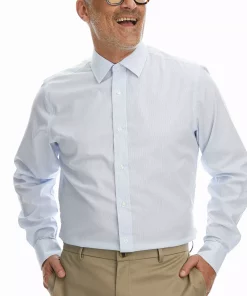 Men's Haggar Classic-Fit Premium Comfort Spread-Collar Dress Shirt -Men's Work Clothing Elegant store 5060992 White Blue Stripe