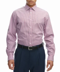 Men's Haggar Slim-Fit Premium Comfort Spread-Collar Dress Shirt -Men's Work Clothing Elegant store 5061175 Blue Red Check