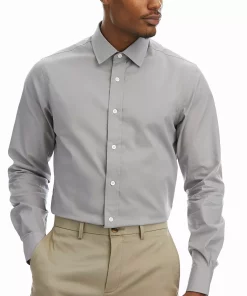 Men's Haggar Slim-Fit Premium Comfort Spread-Collar Dress Shirt -Men's Work Clothing Elegant store 5061175 Gray Solid