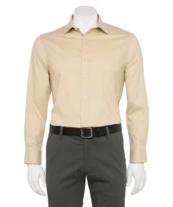 Men's Haggar Slim-Fit Premium Comfort Spread-Collar Dress Shirt -Men's Work Clothing Elegant store 5061175 Khaki Solid