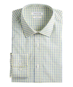 Men's Haggar Slim-Fit Premium Comfort Spread-Collar Dress Shirt -Men's Work Clothing Elegant store 5061175 Yellow Blue Plaid