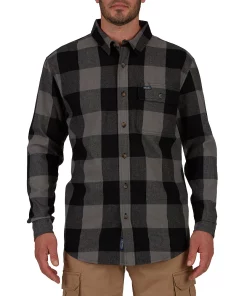 Men's Smith's Workwear Relaxed-Fit Buffalo Plaid Flannel Button-Down Shirt -Men's Work Clothing Elegant store 5581511 Grey Black