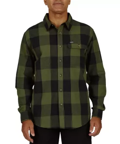Men's Smith's Workwear Relaxed-Fit Buffalo Plaid Flannel Button-Down Shirt -Men's Work Clothing Elegant store 5581511 New Olive Black