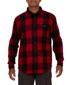 Men's Smith's Workwear Relaxed-Fit Buffalo Plaid Flannel Button-Down Shirt -Men's Work Clothing Elegant store 5581511 New Red Black