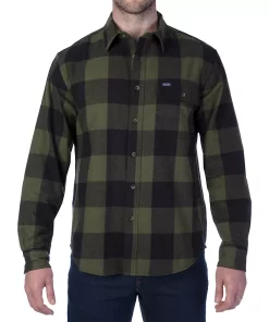 Men's Smith's Workwear Relaxed-Fit Buffalo Plaid Flannel Button-Down Shirt -Men's Work Clothing Elegant store 5581511 Olive Black