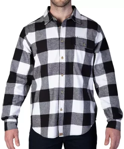 Men's Smith's Workwear Relaxed-Fit Buffalo Plaid Flannel Button-Down Shirt -Men's Work Clothing Elegant store 5581511 White Black